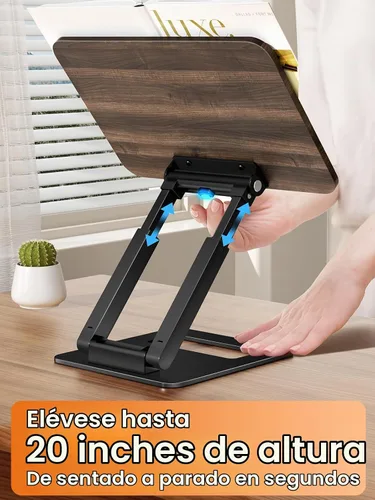 Vista 2 de Tounee Soporte telescópico para libros - Soporte para libros de cocina de altura ajustable con clips elásticos para páginas (negro)