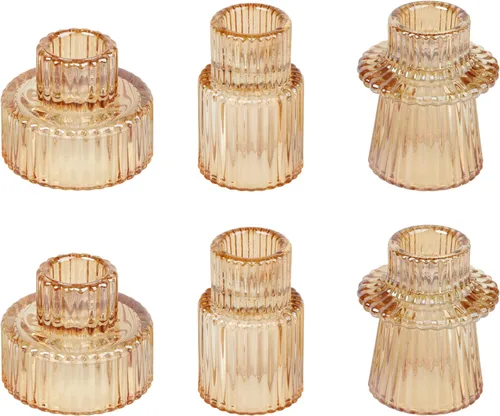 Vista 24 de Vixdonos Portavelas de cristal cónico para centros de mesa, decoración de boda y cena (3 piezas, ámbar)