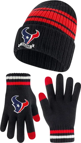 Vista 9 de Ultra Game Gorro de punto de invierno para jóvenes de la NFL, con cálidos guantes de pantalla táctil con rayas