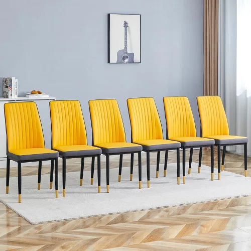 Vista 38 de Juego de 2 sillas de comedor modernas, color negro, sillas de cocina de piel sintética, sillas laterales tapizadas con patas de metal, sillas sin