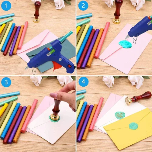 Vista 6 de 12 barras de cera para sellar pistola de pegamento para sello de cera, palos de cera PORXFLY Seal ideales para sobres de tarjetas, envoltura de Negro