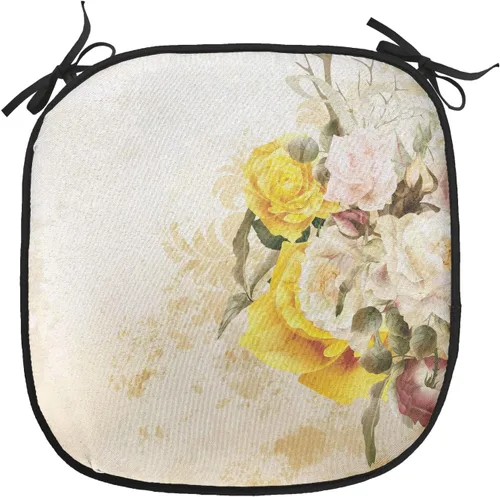 Vista 103 de Lunarable Floral Chair Cushion Pad, Flower Petal with Oriental Detail Culture Design, Seat Padding for Kitchen & Patio with Anti-Slip Backing