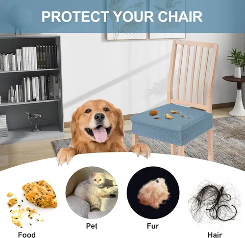 Vista 4 de Smiry Juego de 2 fundas de asiento elásticas de jacquard para sillas de comedor, extraíbles y lavables, sin fundas traseras, color azul aireado