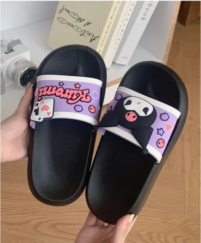 Vista 6 de Kuromi - Pantuflas de dibujos animados Kawaii para mujer, sandalias de nube para interiores y exteriores, antideslizantes, zapatos de ducha