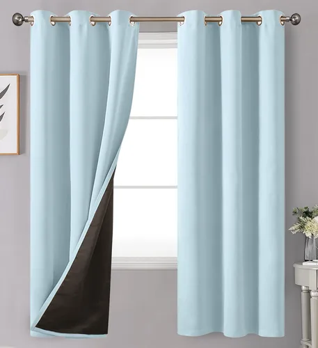 Vista 102 de YoungsTex - Cortinas 100% opacas para dormitorio, con aislamiento térmico y ojales, cortinas oscuras negras con capa pesada para ventana de sala