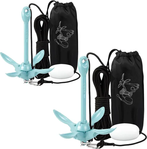 Vista 21 de Lounsweer Paquete de 2 anclajes de kayak marino de 1.5/3.5 libras, kit de anclaje plegable para barco, kayak, pesca, accesorios para botes pequeños