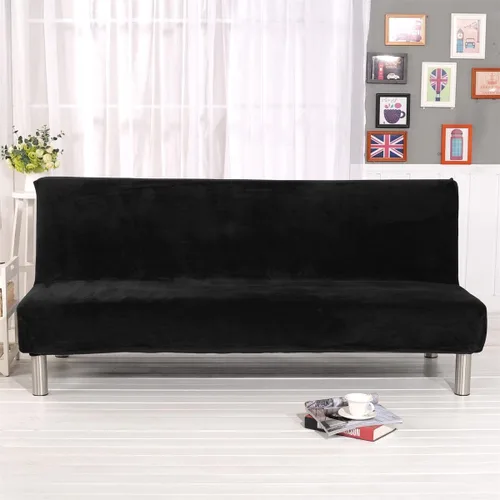 Vista 3 de Funda de futón de felpa gruesa elástica para sofá cama sin brazos, funda suave para sofá, funda para futón (negro)