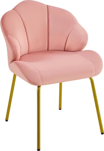 Vista 11 de Yaheetech Silla de tocador, silla decorativa de terciopelo con respaldo en forma de concha, sillón moderno con patas de metal dorado para Negro