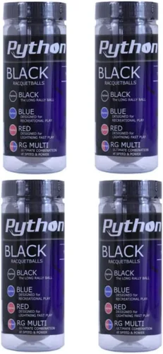 Vista 4 de Python Black Racquetballs, 3 Ball Can Durable black racquetballs deliver controlled speed, reliable bounce, and extended rallies for players of
