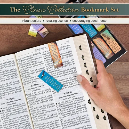 Vista 4 de Christian Art Gifts Classic Nature Collection - Juego de marcapáginas magnéticos con Escrituras, himno y poema para mujeres y hombres, juego