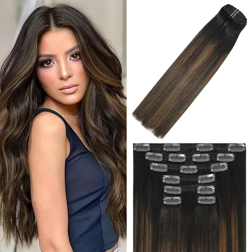 Vista 59 de WindTouch - Extensiones de cabello humano liso con pinzas, color negro azabache, 2.47 onzas, N.° 1, 12 pulgadas, 7