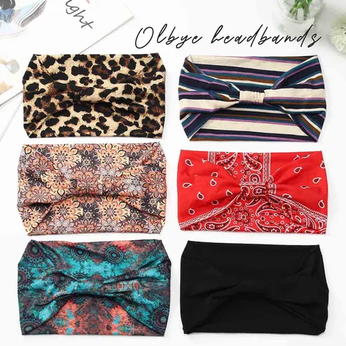 Vista 2 de Olbye Diademas bohemias para mujer, diademas anchas anudadas, bandas elásticas para la cabeza, turbante antideslizante, diadema floral, diadema