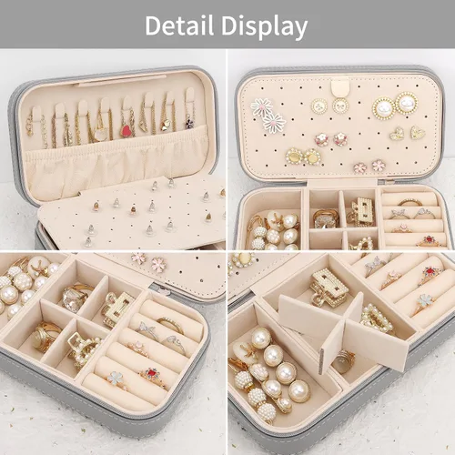 Vista 3 de DesignSter Joyero de viaje, estuche de joyería portátil de piel sintética, pequeñas cajas de joyería para regalos, organizador de joyas de viaje