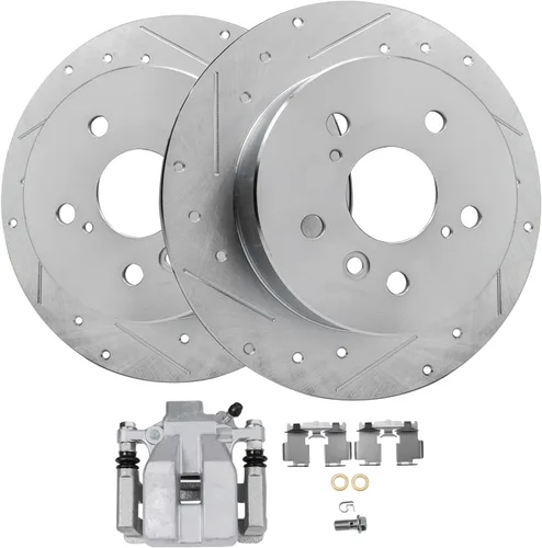 Vista 15 de Detroit Axle - Rotores de freno perforados traseros + repuesto de pinza de freno de disco trasera izquierda para Acura TL Honda Element - Juego de 3
