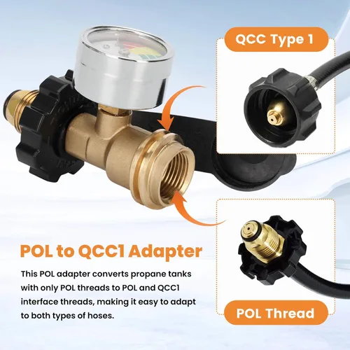 Vista 11 de Adaptador de medidor de tanque de propano de 100 libras que convierte la válvula de tanque POL LP a QCC1, medidor de propano actualizado para tanque