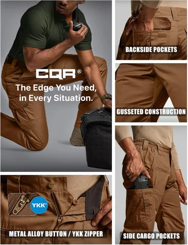 Vista 4 de CQR Pantalones tácticos para hombre, resistentes al agua, pantalones cargo Ripstop, ligeros EDC trabajo, senderismo, ropa para exteriores