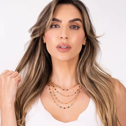 Vista 4 de Barzel Collar de baguette de cristal de piedra múltiple chapado en oro de 18 quilates para mujer, fabricado en Brasil