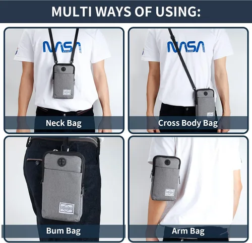Vista 6 de HOTEMIA Bolso para teléfono móvil, paquete de cintura, bolsa bandolera de viaje, brazalete deportivo para el brazo con correa para el hombro Negro