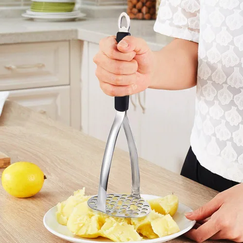 Vista 6 de Joyoldelf Triturador de papas de acero inoxidable resistente, herramienta de cocina integrada profesional y triturador de alimentos con mango