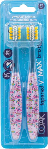 Vista 8 de Ooak Cepillo de dientes para niños, cerdas cónicas V++Max, cara feliz, azul, 2 unidades happy face