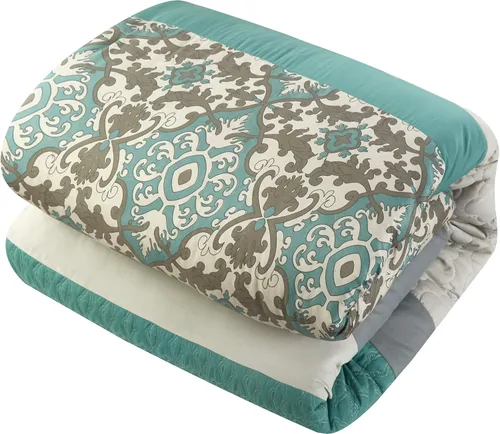 Vista 5 de Stratford Park Elegante juego de ropa de cama de 7 piezas, color verde azulado, para todas las estaciones, tamaño Queen, 100% poliéster