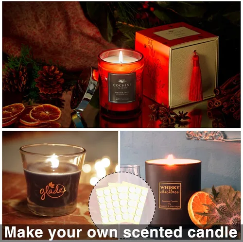 Vista 5 de 120 mechas de vela para hacer velas, calcomanías de mecha de velas, calcomanías resistentes al calor de doble cara con la pequeña "cola