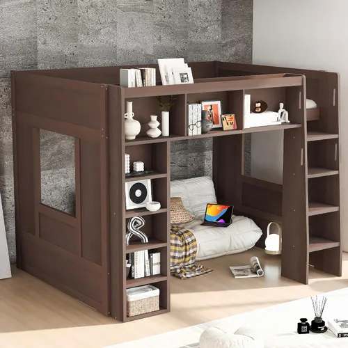 Vista 41 de Playhouse Wood Twin Size Loft Bed with Storage Staircase, Desk, Shelves