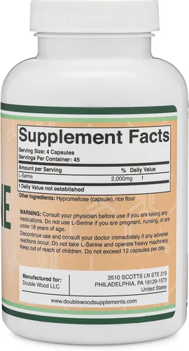 Vista 3 de Cápsulas de L-serina (probadas por terceros) – porciones de 2,000 mg utilizadas en estudio clínico, 180 unidades, 500 mg por cápsula