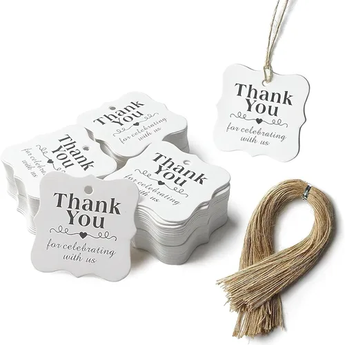 Vista 9 de SallyFashion 150 unidades de etiquetas de regalo marrones «gracias» con cuerda, etiquetas de papel de 2 x 3 pulgadas para regalos de fiesta, bodas