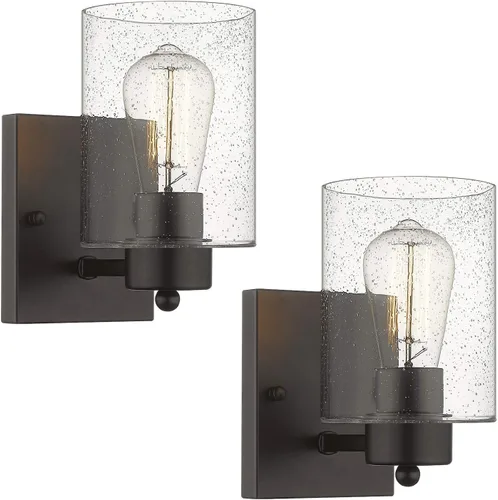 Vista 9 de Beionxii 2 luces de tocador de baño Aplique de pared vintage de bronce aceitado con vidrio transparente sembrado