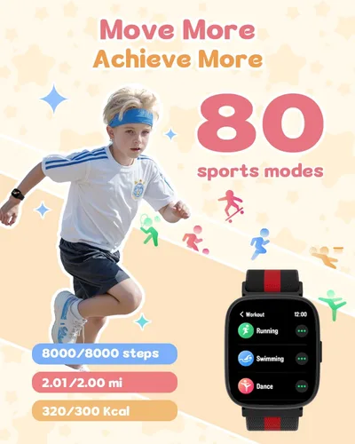 Vista 2 de Reloj inteligente para niños sin necesidad de teléfono ni aplicación, reloj de seguimiento de actividad física de 1.83" con podómetro, contador