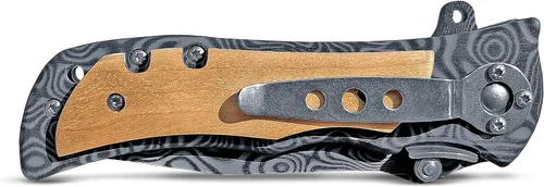 Vista 4 de Cuchillo de bolsillo grabado personalizado para hombres, cuchillo plegable personalizado con caja de madera para uso diario