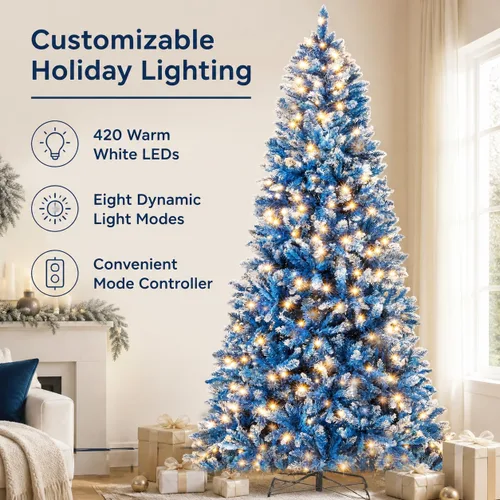 Vista 4 de Árbol de Navidad artificial preiluminado de 8 pies con 420 luces LED