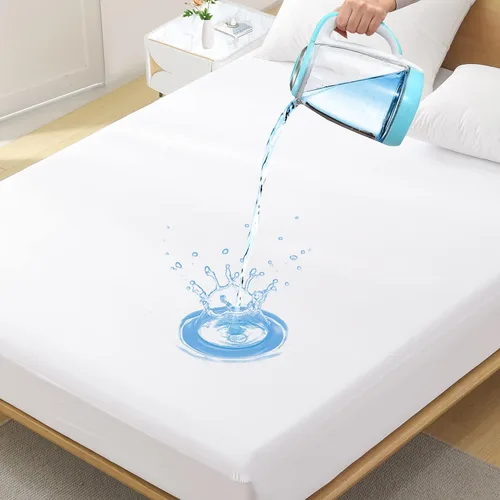 Vista 9 de Protector de colchón impermeable de tamaño individual - Funda ajustada para colchón, silenciosa, transpirable y lavable a máquina con bolsillos