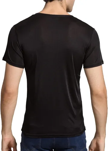 Vista 3 de Grenasasilk Camisetas de seda de morera para hombre, de manga corta, de seda pura, transpirable, con cuello en V