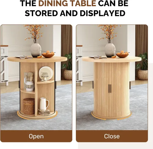 Vista 3 de Miereirl Moderno juego de comedor de 5 piezas para mesa redonda de madera de 4,31.5 pulgadas con estante de almacenamiento semiabierto y puerta