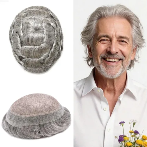 Vista 11 de Toupee para hombres Piezas de pelo fino mono para hombre Toupee sistema de reemplazo de pelo para hombres línea capilar natural para hombre postizo