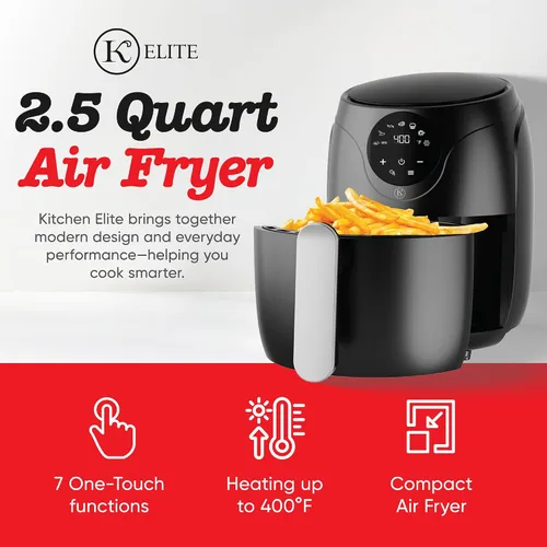 Vista 2 de Kitchen Elite - Freidora de aire compacta de 2.5 cuartos de galón, pequeña estufa de mostrador sin aceite con cesta antiadherente libre de PFAS