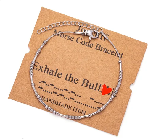 Vista 249 de JoycuFF Pulseras inspiradoras de código morse para mujeres, cuentas de plata, joyería con mantra de motivación, regalos para ella