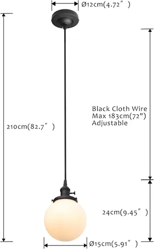 Vista 6 de Pathson Milk White Globe Pendant Light with Switch, Modern Pendant Lamp with Adjustable Wire Cord, Frosted Glass Ceiling Lighting Fixture Decor for