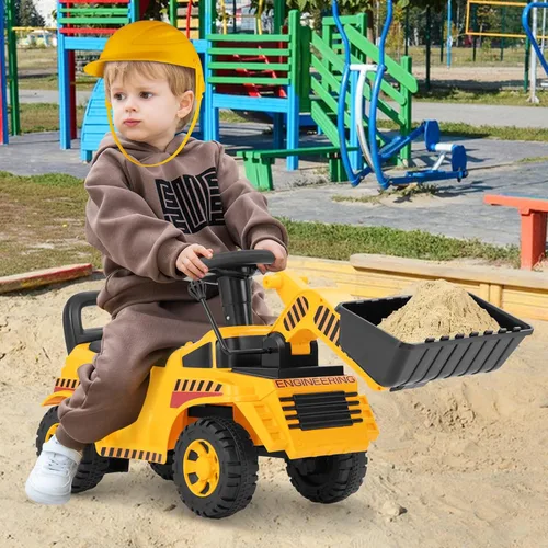 Vista 2 de HONEY JOY Ride On Excavadora, Coche de empuje para manejar para niños pequeños, Bulldozer de excavación al aire libre con pala funcional