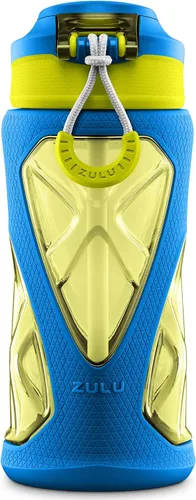 Vista 9 de ZULU Torque 16oz Plastic Kids Water Bottle with Silicone Sleeve and Leak-Proof Locking Flip Lid, Soft Touch Carry Loop for School Backpack