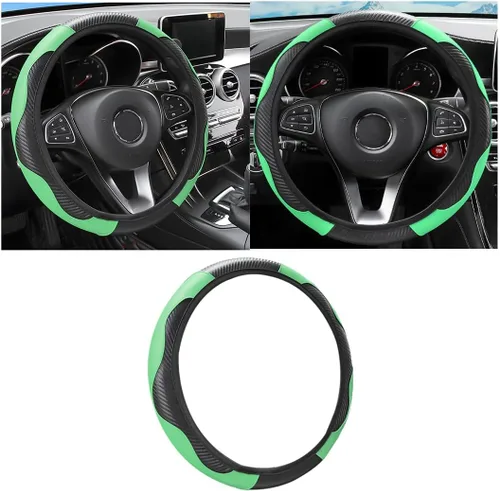 Vista 12 de Osilly Funda de volante de cuero PU de fibra de carbono de 15 pulgadas Negro