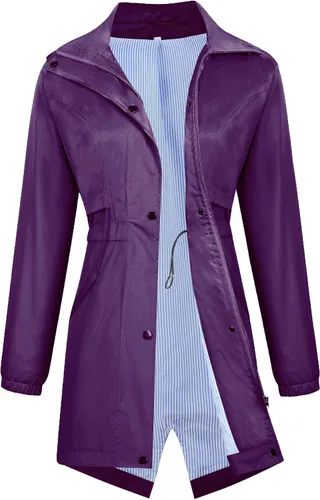 Vista 4 de Avoogue Chubasqueros para mujer, impermeables, con cincha, transpirable, para todo tipo de clima, largo