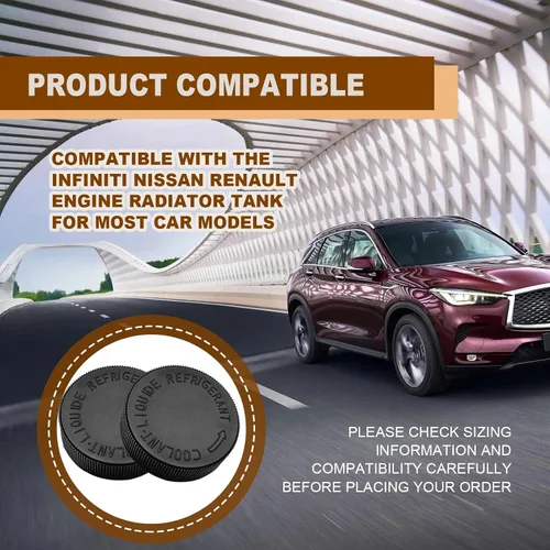Vista 6 de 2 piezas de tapa de depósito negra para tanque de agua refrigerante de radiador de motor, compatible con Infiniti Nissan Renault, OEM# 21712-79900