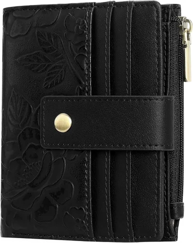 Vista 6 de SENDEFN Billeteras pequeñas para mujer, con bloqueo RFID, de cuero, plegable, para tarjetas de crédito, bolsillo con cremallera y ventana