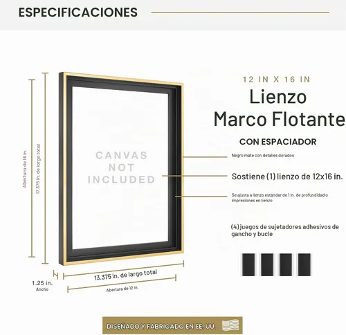 Vista 15 de MCS - Marco flotante de lona, 12 x 16, negro y dorado, paquete de 1