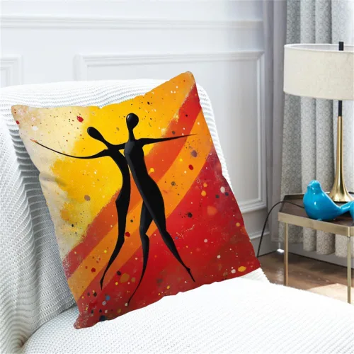 Vista 4 de Fundas de almohada de lino y algodón para parejas africanas, estilo vintage, abstracto, negro, amarillo, rojo, fundas de almohada para sofá, cama
