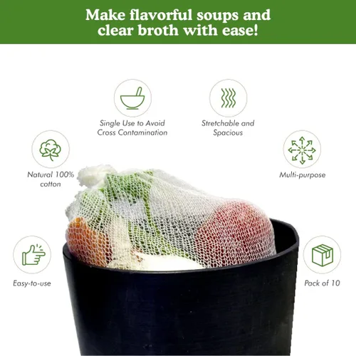 Vista 3 de Regency Wraps Calcetines de sopa, paquete de 3 unidades de 24 pulgadas, bolsas de malla 100% algodón; para caldos transparentes, deliciosas sopas