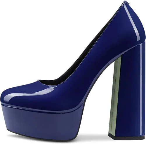 Vista 42 de TNYNFBEB Zapatos de tacón de plataforma alta para mujer, con puntera redonda, sin cordones, básicas, clásicas, de 5.5 pulgadas